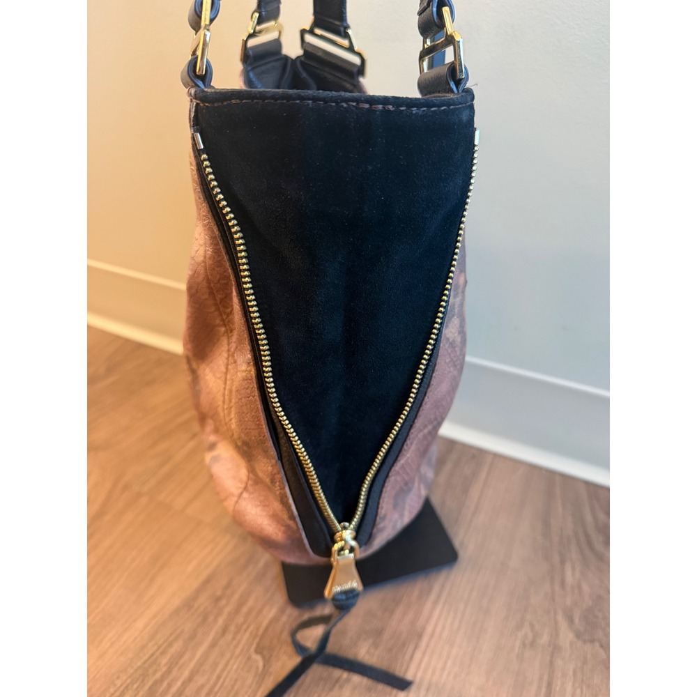 Aimee Kestenberg Snake Embossed Leather Hobo Bag Brown/Black Gold Tone A282317 - Picture 4 of 16